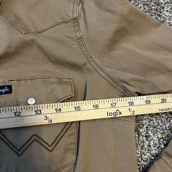 Wrangler Shirt Womens Medium Brown Western Pearl Snap Rodeo Long Sleeve Khaki - Picture 11 of 12